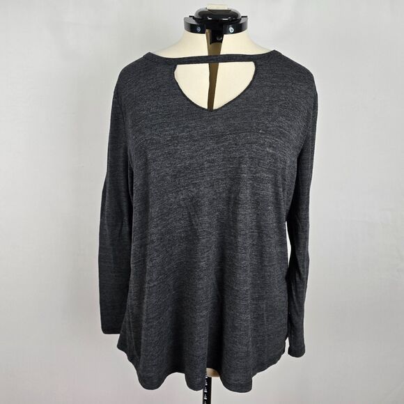 Lane Bryant Blouse Women's 18 - 20 Black-Gray Long Sleeve Key Hole Plus Size - Picture 1 of 6